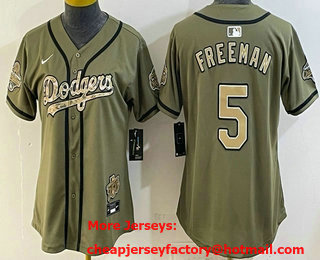 Women's Los Angeles Dodgers #5 Freddie Freeman Olive 2026 Military Appreciation Game Day Stitched Baseball Jersey