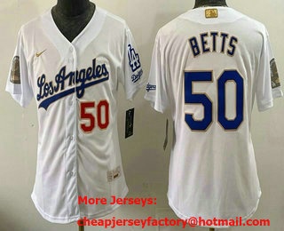 Women's Los Angeles Dodgers #50 Mookie Betts  White Gold 9x B2B Champs Collection Limited Jersey