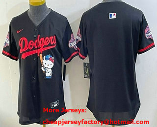 Women's Los Angeles Dodgers Blank Black Hello Kitty 2025 World Series Champions Limited Jersey