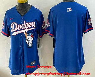 Women's Los Angeles Dodgers Blank Blue Hello Kitty 2025 World Series Champions Limited Jersey