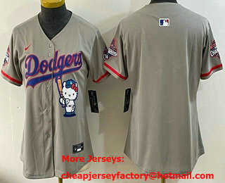 Women's Los Angeles Dodgers Blank Grey Hello Kitty 2025 World Series Champions Limited Jersey