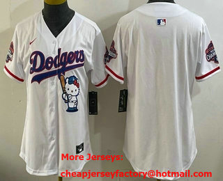 Women's Los Angeles Dodgers Blank White Hello Kitty 2025 World Series Champions Limited Jersey