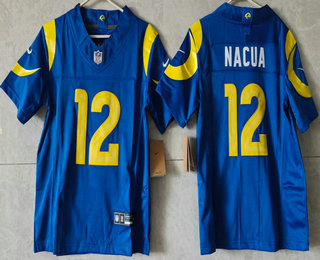 Women's Los Angeles Rams #12 Puka Nacua Limited Blue FUSE Vapor Jersey