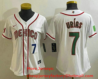 Women's Mexico Baseball #7 Julio Urias Number 2023 White World Classic Stitched Jersey 18