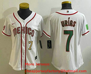 Women's Mexico Baseball #7 Julio Urias Number 2023 White World Classic Stitched Jersey 19