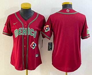 Women's Mexico Baseball Blank 2023 Red World Classic Stitched Jersey 03