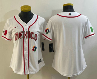 Women's Mexico Baseball Blank 2023 White World Classic Stitched Jersey 03