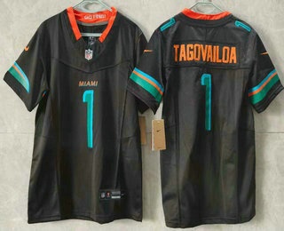 Women's Miami Dolphins #1 Tua Tagovailoa Limited Black Rivalries FUSE Vapor Stitched Jersey