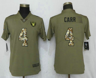 Women's Oakland Raiders #4 Derek Carr Olive With Camo 2017 Salute To Service Stitched NFL Nike Limited Jersey
