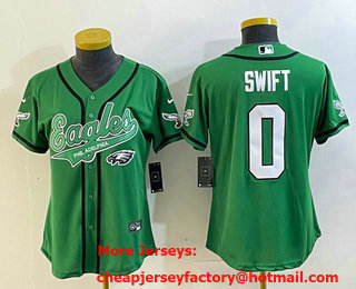 Women's Philadelphia Eagles #0 DAndre Swift Green Cool Base Stitched Baseball Jersey