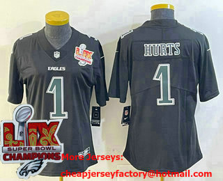 Women's Philadelphia Eagles #1 Jalen Hurts Limited Black Fashion Super Bowl LIX Champions Vapor Jersey