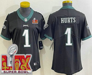 Women's Philadelphia Eagles #1 Jalen Hurts Limited Black Super Bowl LIX Vapor Jersey