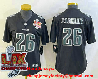 Women's Philadelphia Eagles #26 Saquon Barkley Limited Black Fashion Super Bowl LIX Champions Vapor Jersey