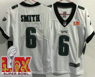 Women's Philadelphia Eagles #6 DeVonta Smith Limited White Super Bowl LIX Vapor Jersey