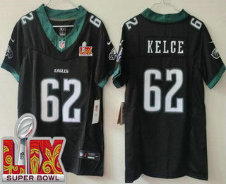 Women's Philadelphia Eagles #62 Jason Kelce Limited Black Super Bowl LIX Vapor FUSE Jersey
