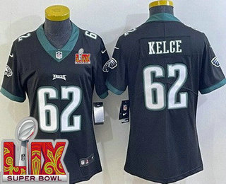 Women's Philadelphia Eagles #62 Jason Kelce Limited Black Super Bowl LIX Vapor Jersey