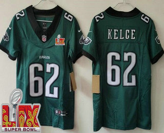 Women's Philadelphia Eagles #62 Jason Kelce Limited Green Super Bowl LIX Vapor FUSE Jersey