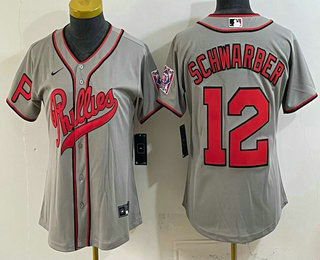 Women's Philadelphia Phillies #12 Kyle Schwarber Name Gray 2026 Field of Dreams Stadium Stitched Jersey