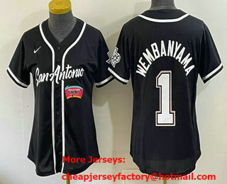 Women's San Antonio Spurs #1 Victor Wembanyama Black Stitched Baseball Jersey