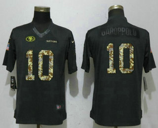 Women's San Francisco 49ers #10 Jimmy Garoppolo Black Anthracite 2017 Salute To Service Stitched NFL Nike Limited Jersey