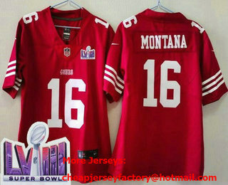 Women's San Francisco 49ers #16 Joe Montana Limited Red LVIII Super Bowl Vapor Jersey