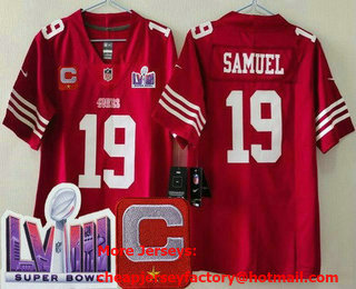 Women's San Francisco 49ers #19 Deebo Samuel Limited Red C Patch LVIII Super Bowl Vapor Jersey