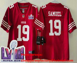 Women's San Francisco 49ers #19 Deebo Samuel Limited Red LVIII Super Bowl Vapor Jersey