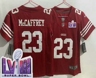 Women's San Francisco 49ers #23 Christian McCaffrey Limited Red LVIII Super Bowl Vapor Jersey