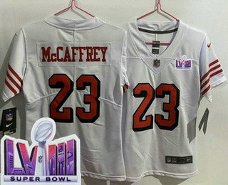 Women's San Francisco 49ers #23 Christian McCaffrey Limited White Throwback LVIII Super Bowl Vapor Jersey