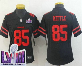 Women's San Francisco 49ers #85 George Kittle Limited Black LVIII Super Bowl Vapor Jersey