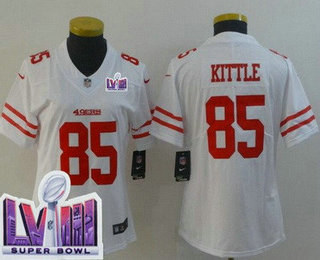 Women's San Francisco 49ers #85 George Kittle Limited White LVIII Super Bowl Vapor Jersey