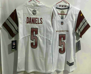 Women's Washington Commanders #5 Jayden Daniels Limited White Vapor Jersey