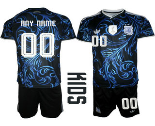 Youth Argentina National 2026 World Cup Soccer Black Away Custom Jersey Suit