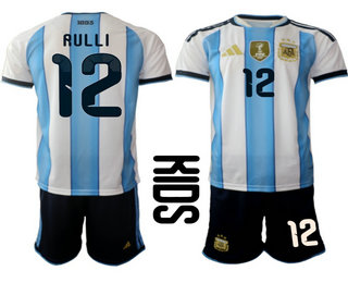 Youth Argentina National Team #12 Geronimo Rulli Home White 2026 World Cup Soccer Jersey Suit
