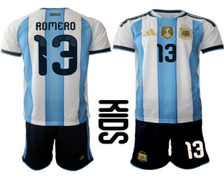 Youth Argentina National Team #13 Cristian Romero Home White 2026 World Cup Soccer Jersey Suit