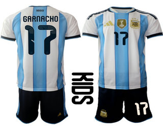 Youth Argentina National Team #17 Alejandro Garnacho Home White 2026 World Cup Soccer Jersey Suit