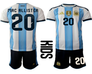 Youth Argentina National Team #20 Alexis Mac Allister Home White 2026 World Cup Soccer Jersey Suit