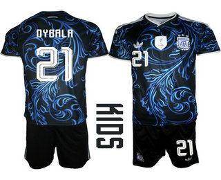 Youth Argentina National Team #21 Paulo Dybala Black Away 2026 World Cup Soccer Jersey Suit