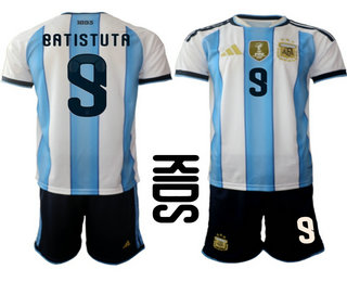 Youth Argentina National Team #9 Gabriel Batistuta Home White 2026 World Cup Soccer Jersey Suit