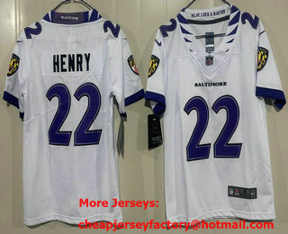 Youth Baltimore Ravens #22 Derrick Henry Limited White Vapor Jersey