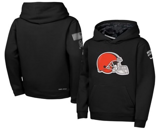 Youth Cleveland Browns Black 2026 Salute to Service Sideline Pullover Hoodie