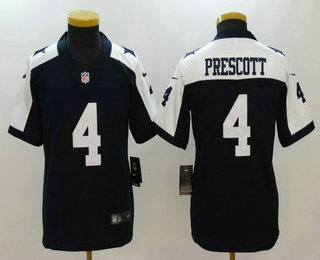 Youth Dallas Cowboys #4 Dak Prescott Navy Blue Thanksgiving 2017 Vapor Untouchable Stitched NFL Nike Limited Jersey