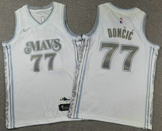 Youth Dallas Mavericks #77 Luka Doncic White 2024 City Edition Stitched Jersey