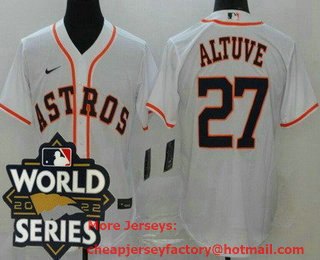 Youth Houston Astros #27 Jose Altuve White 2022 World Series Cool Base Jersey