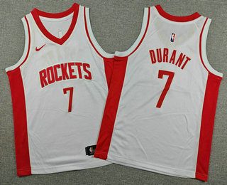 Youth Houston Rockets #7 evin Durant White Swingman Jersey