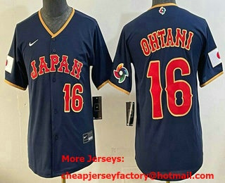 Youth Japan #16 Shohei Ohtani Navy 2026 World Baseball Classic Cool Base Jersey