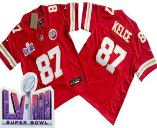 Youth Kansas City Chiefs #87 Travis Kelce Limited Red LVIII Super Bowl FUSE Vapor Jersey