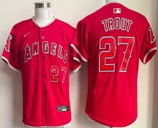 Youth Los Angeles Angels #27 Mike Trout Red Stadium Jersey