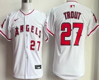 Youth Los Angeles Angels #27 Mike Trout White Stadium Jersey