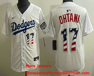 Youth Los Angeles Dodgers #17 Shohei Ohtani White USA 250 Fourth of July Home Stitched Jersey